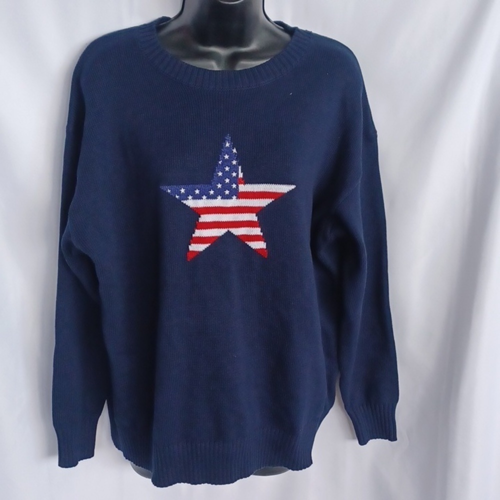 Harper & Ivy Navy Sweater with Star Design, M, 23" Ptp, 26" L